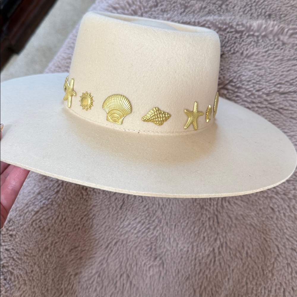 Lack Of Color Cream Wide-Brim Hat with Gold Sea Charm Trim - Picture 7 of 7